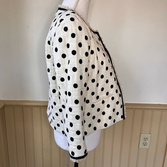J. Crew Spring Jacket in Polka Dot Textured Tweed Size 4 White 100% Cotton NWOT - Picture 2 of 8